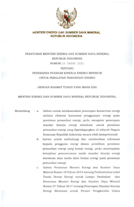 UNJ Can Link the Policy for Implementing Energy Efficiency Standards in Renovation and New Construction with Minister of Energy and Mineral Resources Regulation No. 14 of 2021