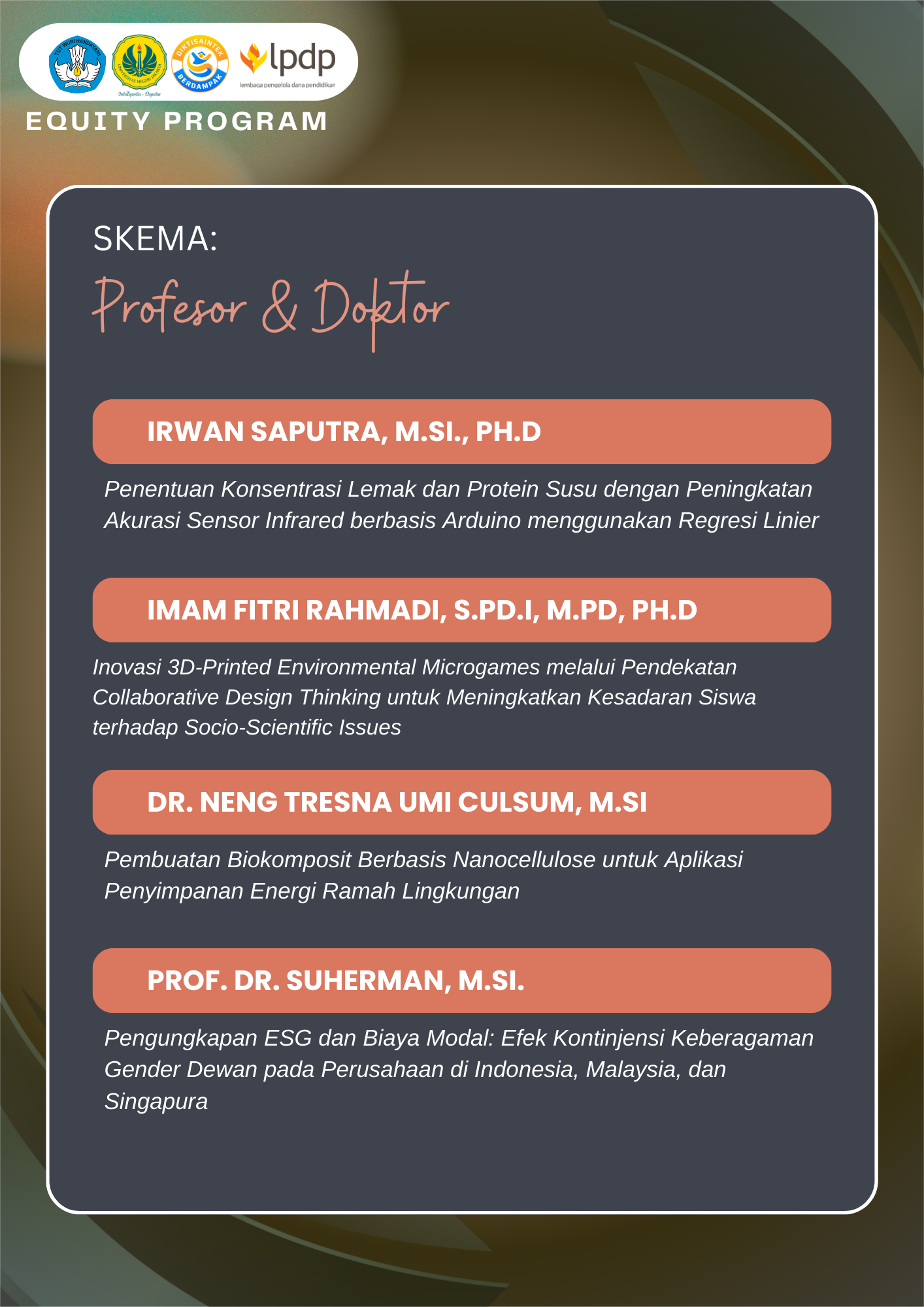Penerima Pendanaan Skema Profesor & Doktor
