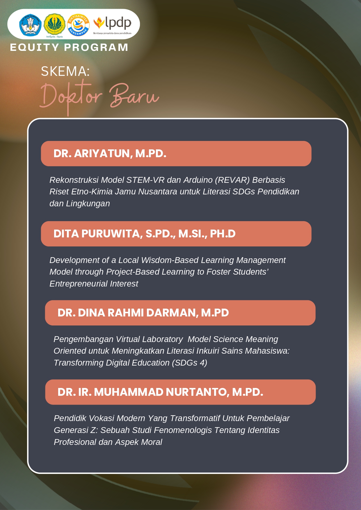 Penerima Pendanaan Skema Doktor Baru