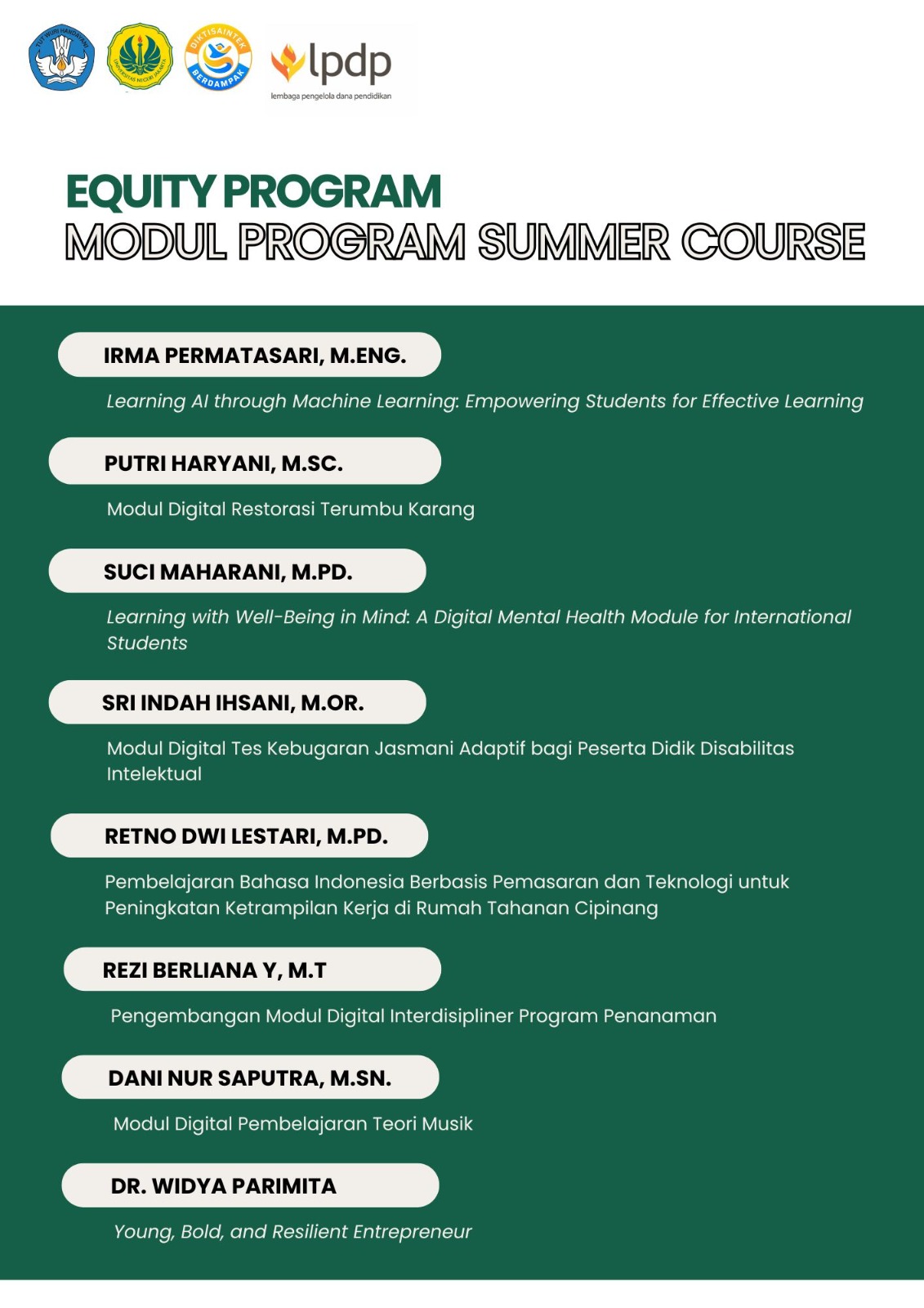 Pengumuman Penerima Hibah Modul Summer Course Program EQUITY